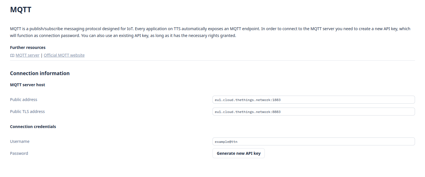 TheThingsNetwork, MQTT-Endpunktinformationen TheThingsNetwork – MQTT Credentials
